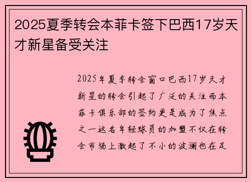 2025夏季转会本菲卡签下巴西17岁天才新星备受关注